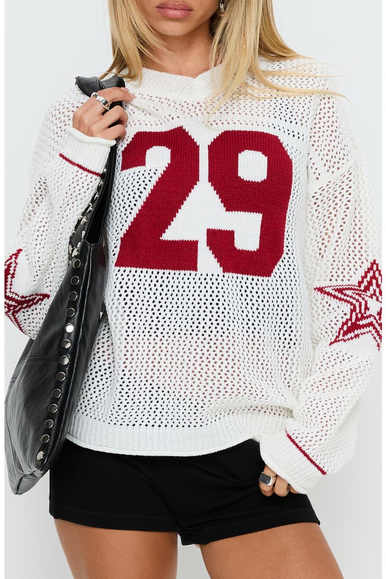 Korrin Graphic V-Neck Sweater, Main, color, WHITE