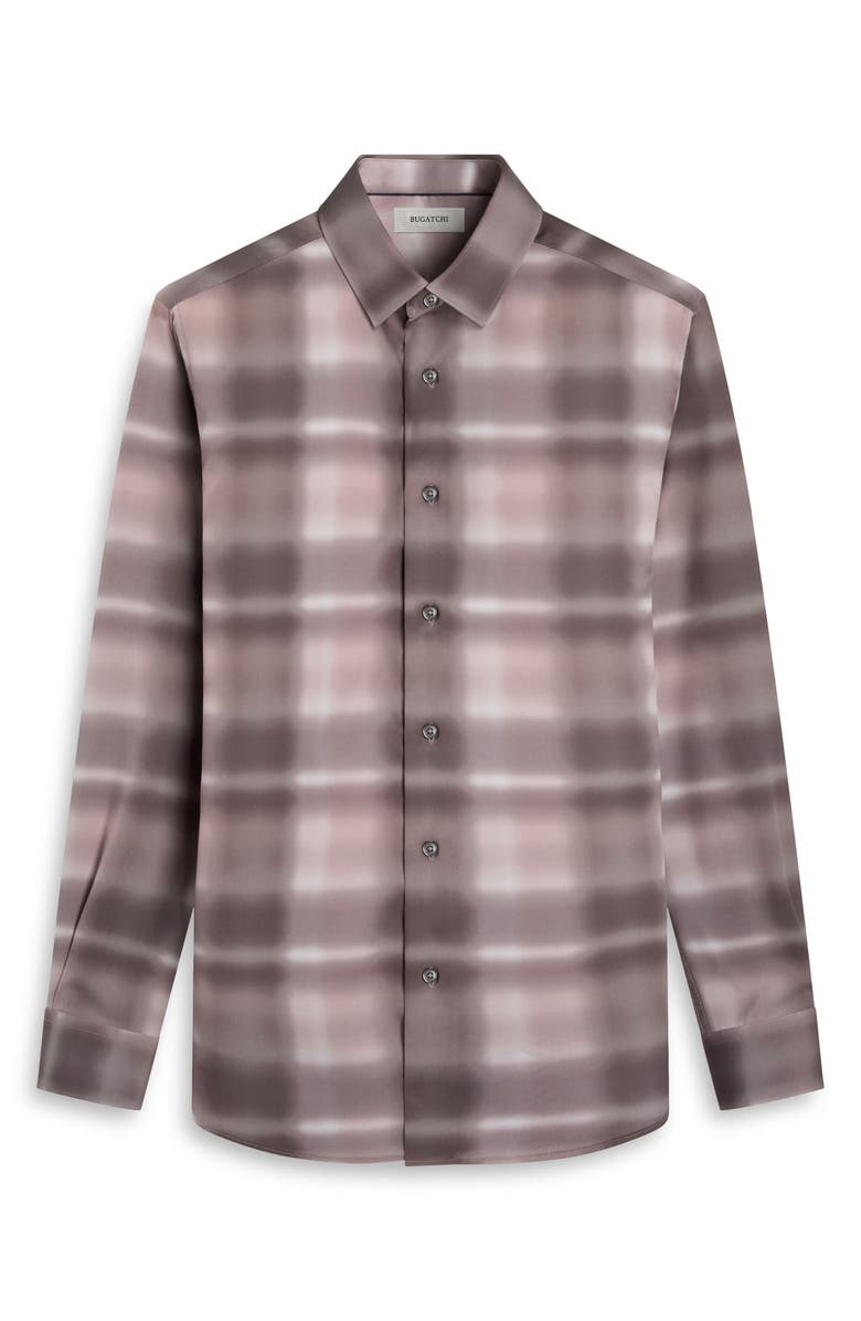 Bugatchi Julian Shaped Fit Abstract Check Lyocell Button-Up Shirt, Alternate, color, Wood Rose