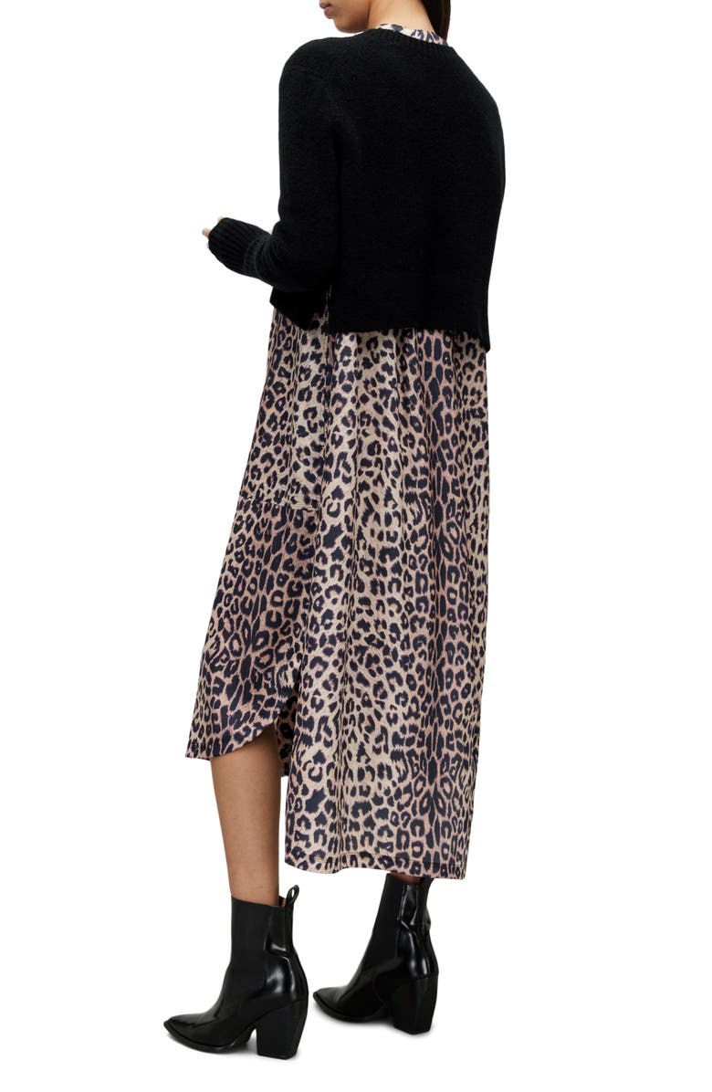 AllSaints Angelina Leopard Print Long Sleeve Sweater and Sleeveless Dress Set, Alternate, color, Black Leopard