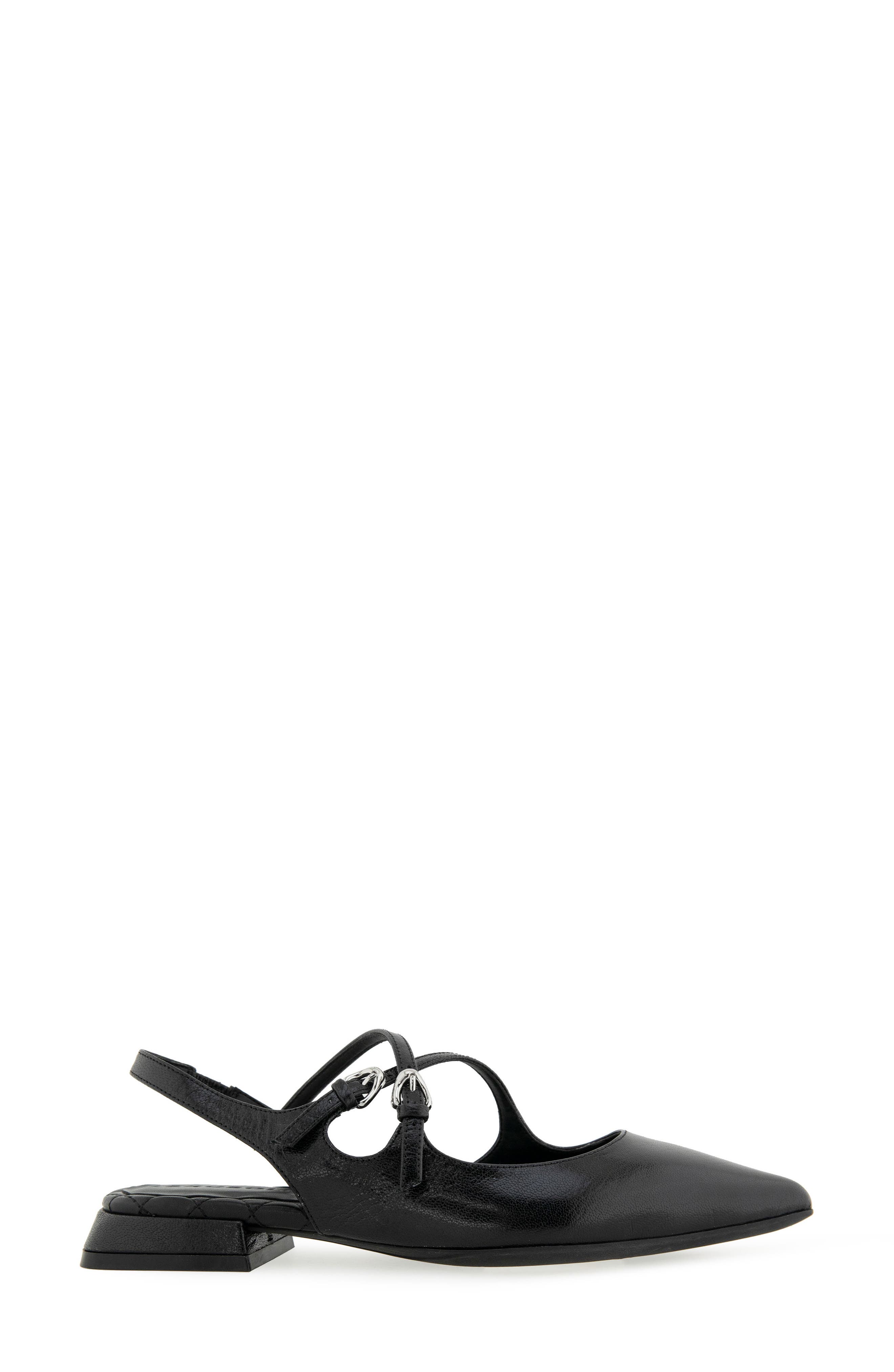 Napoli Pointed Toe Slingback Flat, Alternate, color, BLACK SHINY LEATHER