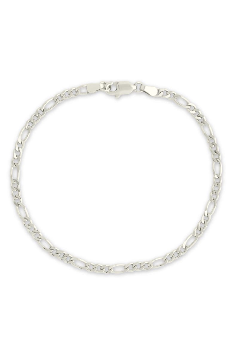 Sterling Forever Figaro Chain Bracelet, Main, color, Silver