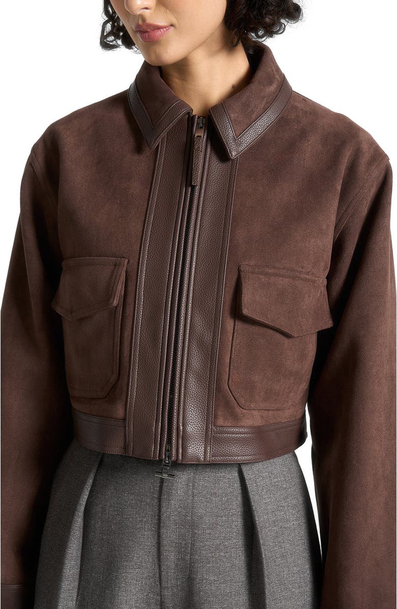 Manière De Voir Denise Suede & Pebbled Leather Jacket, Alternate, color, Brown