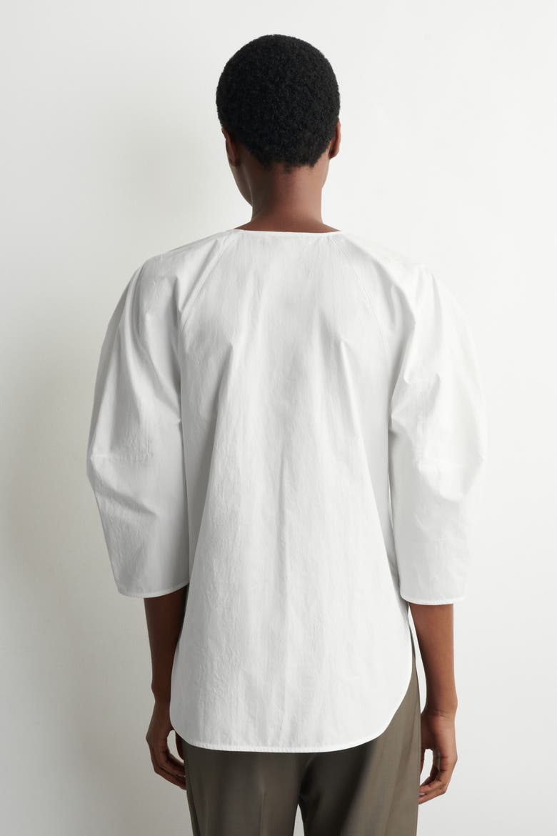 Sculptural Pima Cotton-Poplin Blouse, Alternate, color, WHITE