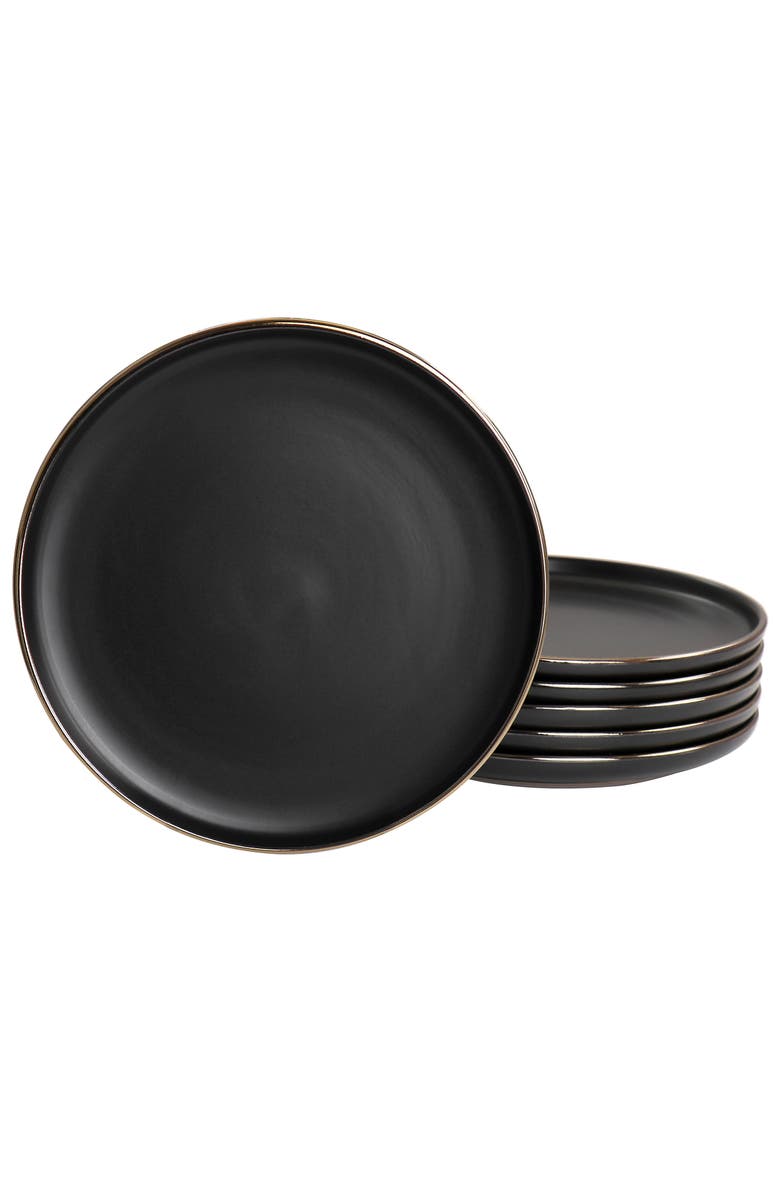 Elama Paul 6 Piece Stoneware Salad Plate Set, Main, color, Black