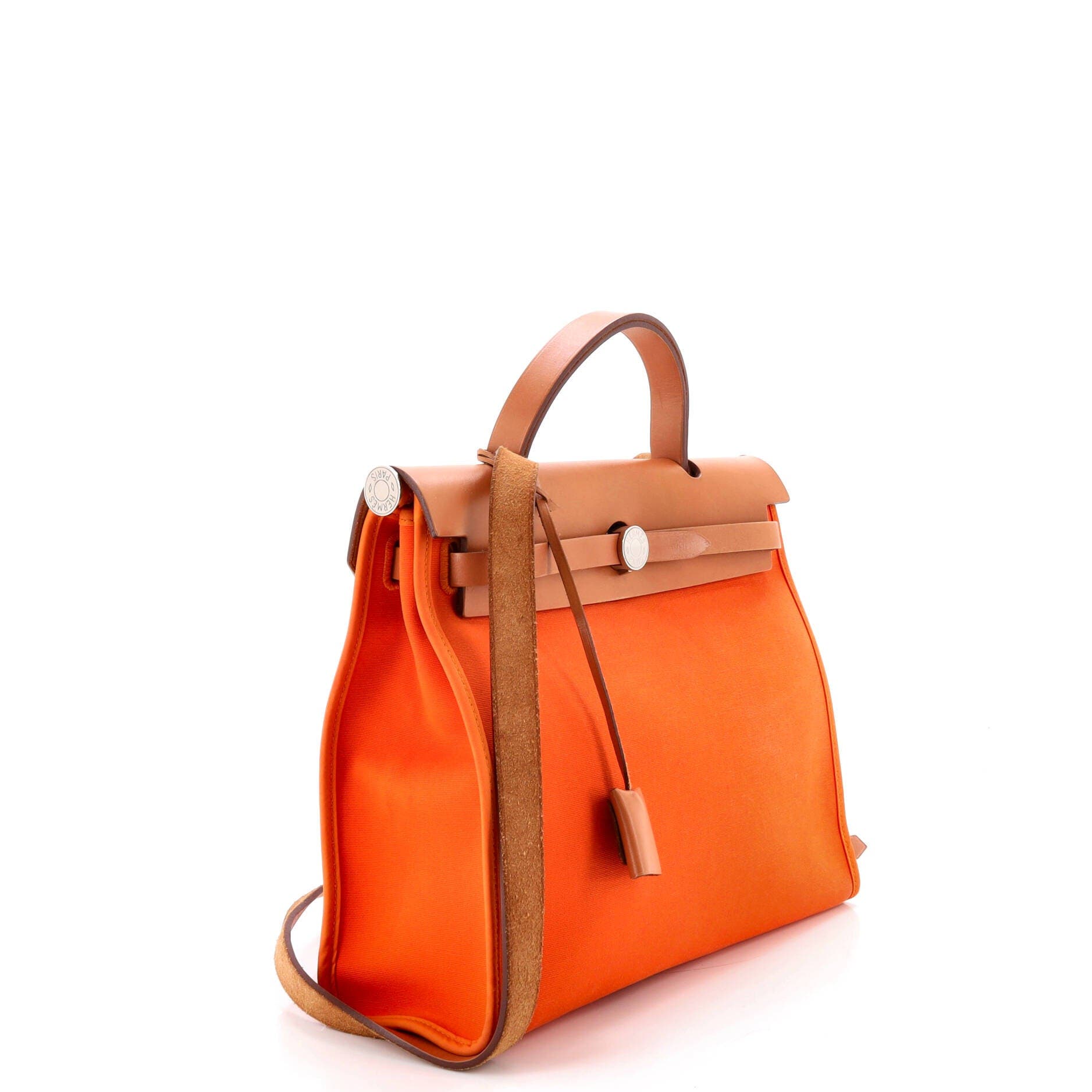 Pre-Owned Hermes Herbag Zip Leather and Toile 31, Alternate, color, Orange H