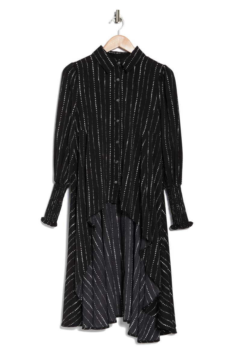 Stripe Long Sleeve Shirtdress, Alternate, color, BLACK