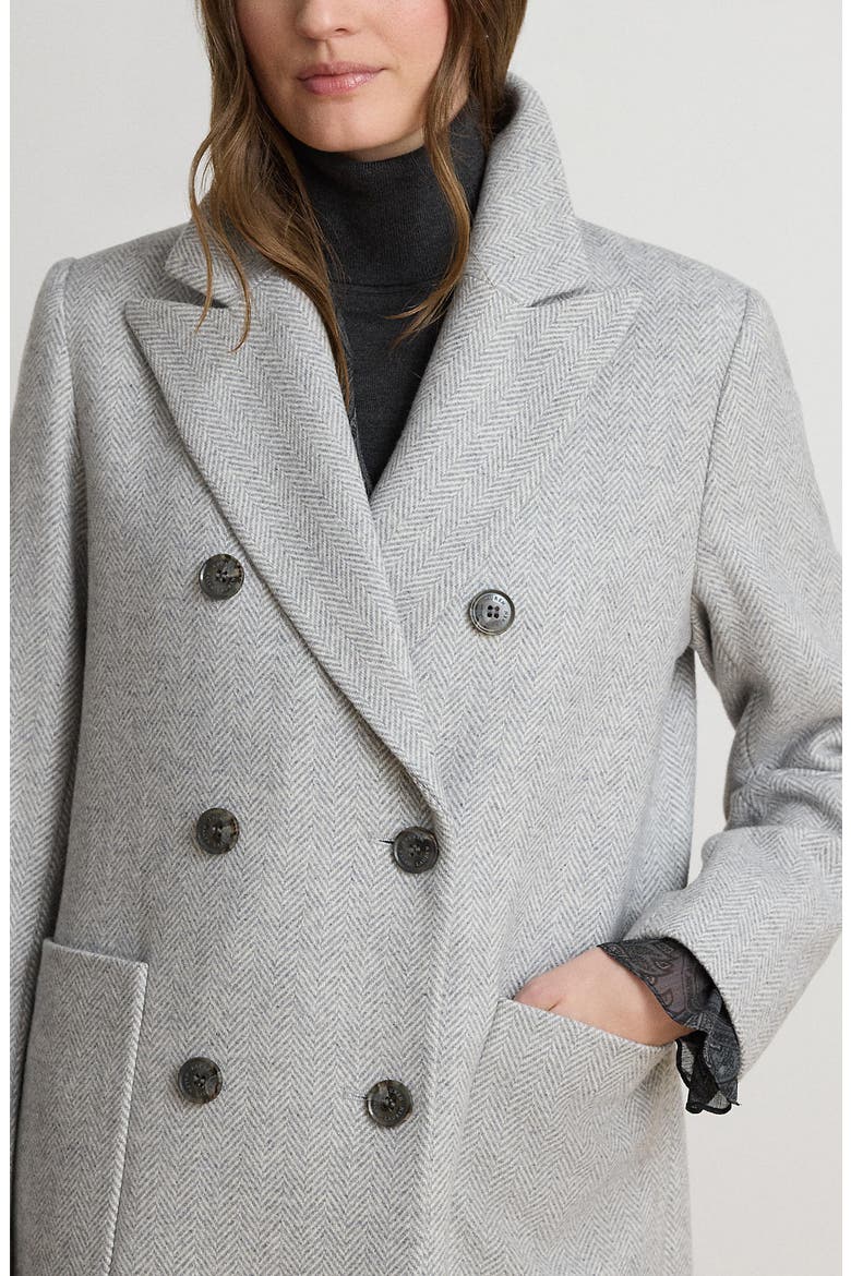 Herringbone Wool Blend Long Coat, Alternate, color, CREAM/ GREY