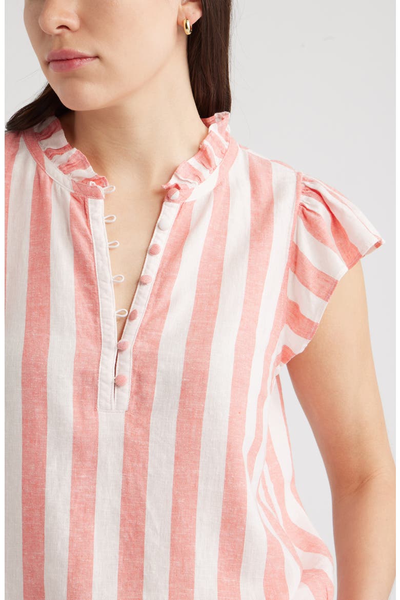 Flutter Sleeve Popover Top, Alternate, color, PINK- CORAL CABANA STRIPE