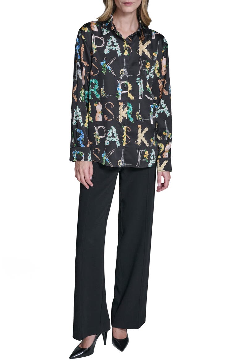 Print Oversize Button-Up Shirt, Alternate, color, BLACK/ PANNA COTTA MULTI