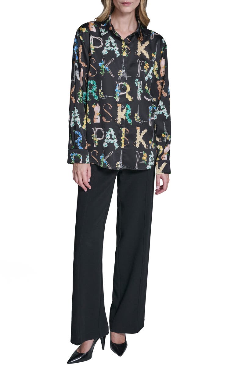 KARL LAGERFELD PARIS Print Oversize Button-Up Shirt, Alternate, color,