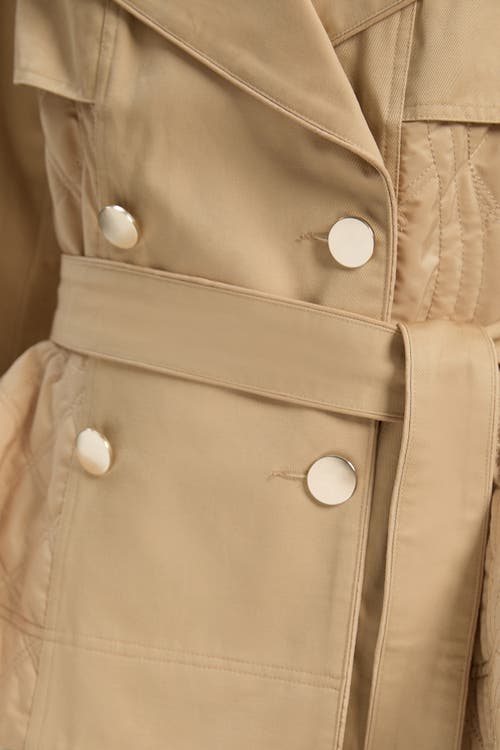 Karen Millen Quilted Padded Peplum Short Trench Coat In Metallic