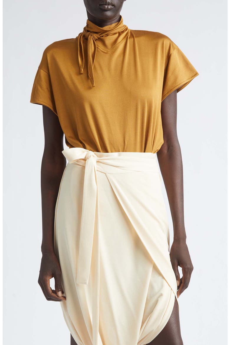 Scarf Neck Jersey Top, Main, color, CINNAMON BROWN