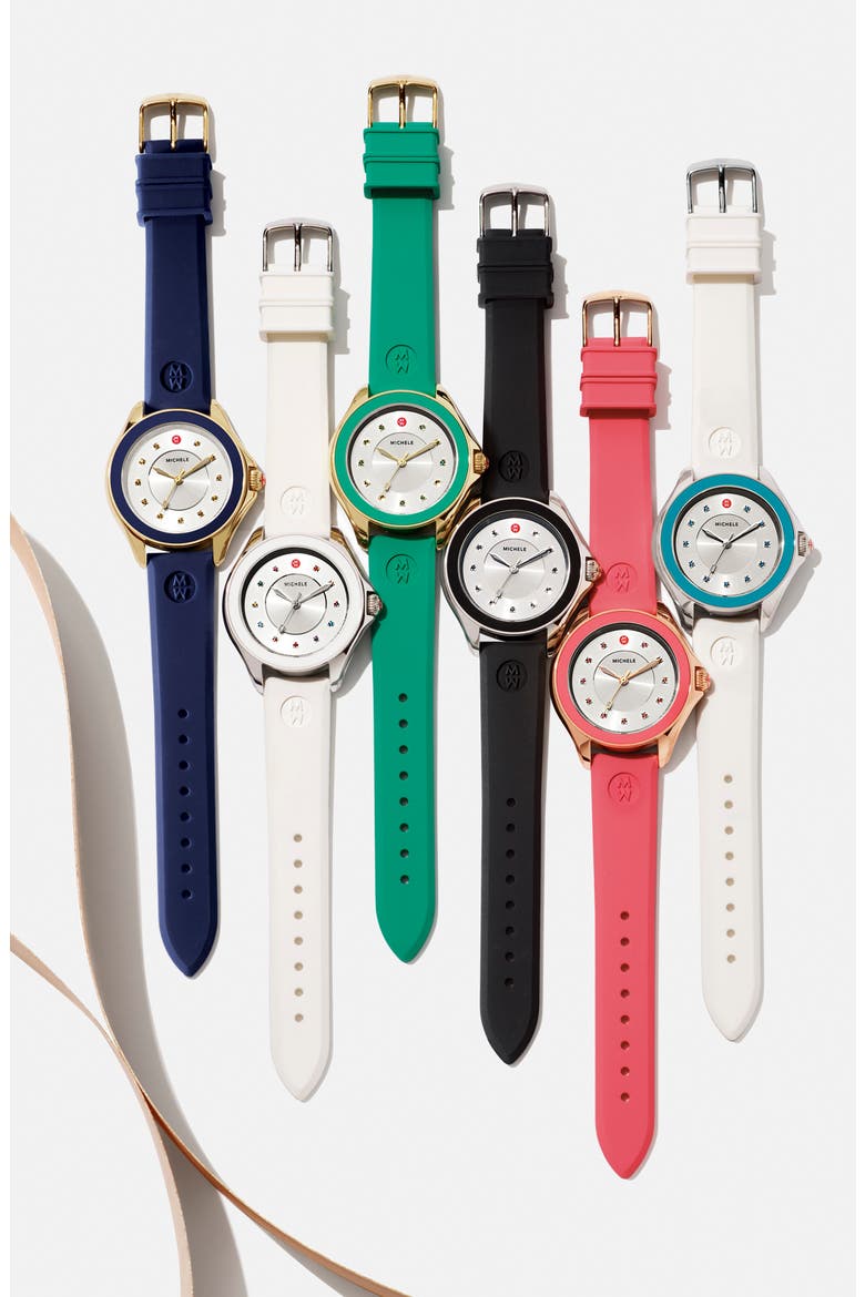 Cape Topaz Dial Watch Head & Silicone Strap, 40mm, Alternate, color, MINT/ GOLD