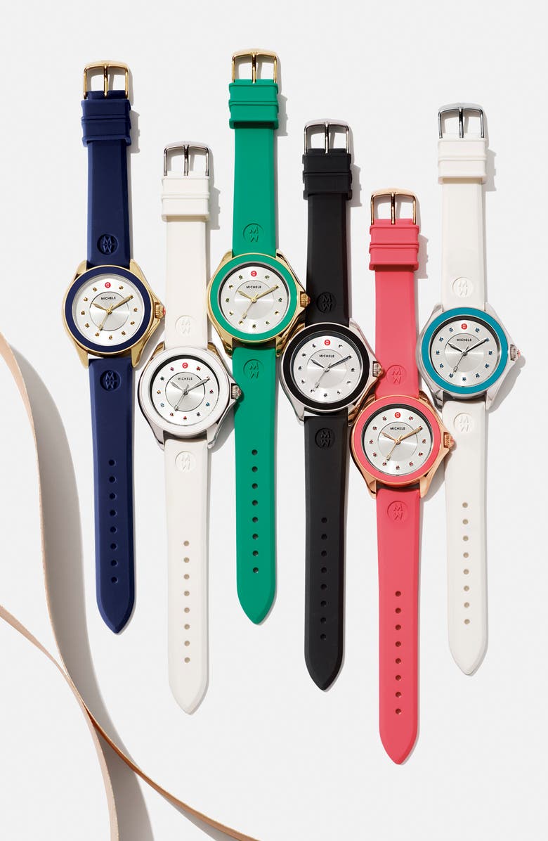 MICHELE Cape Topaz Dial Watch Head & Silicone Strap, 40mm, Alternate, color,