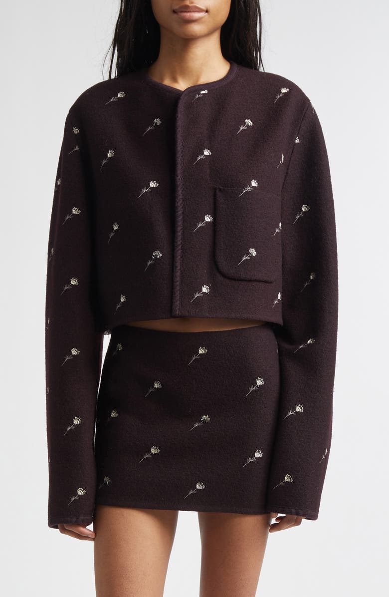 RIER Walker Floral Embroidered Wool Utility Jacket, Main, color, Tanin Flowers Felted