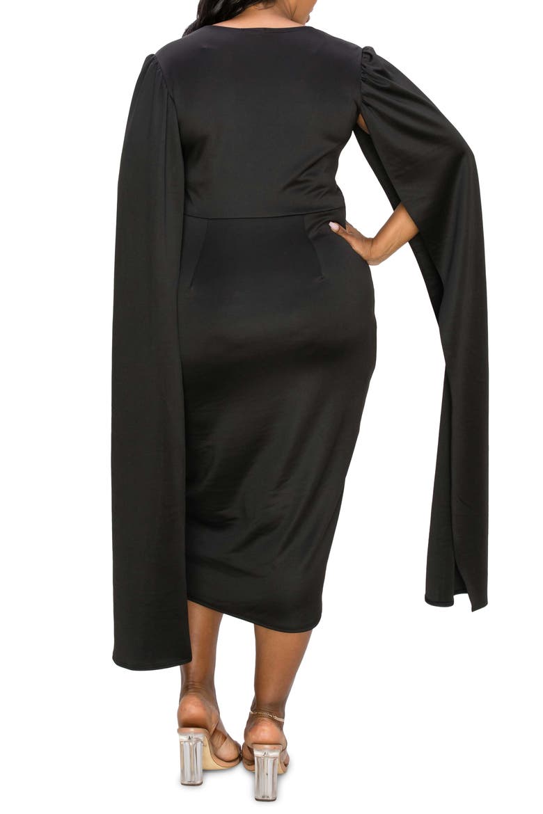Naomi Cape Sleeve Midi Dress, Alternate, color, BLACK