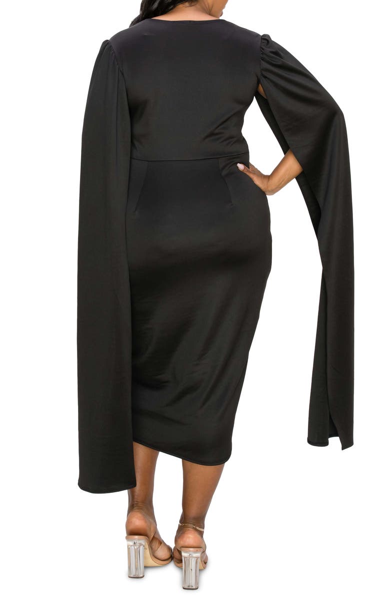 L I V D Naomi Cape Sleeve Midi Dress, Alternate, color, Black