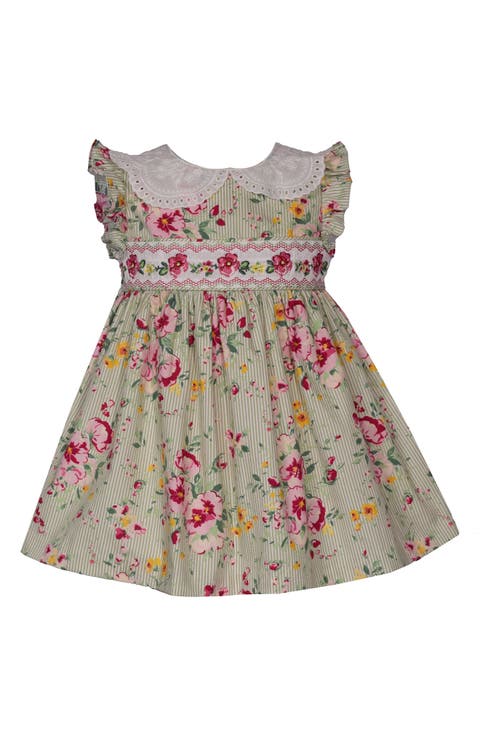 Peter Pan Collar Floral Smocked Cotton Party Dress (Baby)