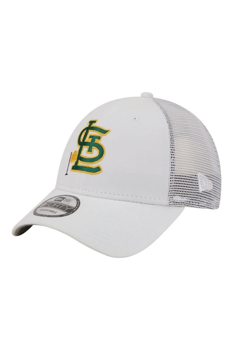 Men's New Era  White St. Louis Cardinals Flag 9FORTY Trucker Adjustable Hat, Main, color, White