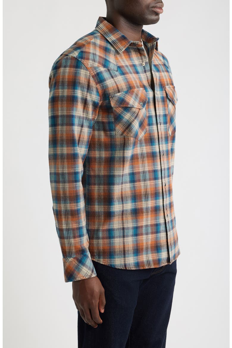 Wyatt Plaid Cotton Flannel Western Shirt, Alternate, color, BLUE/ OCHRE PLAID
