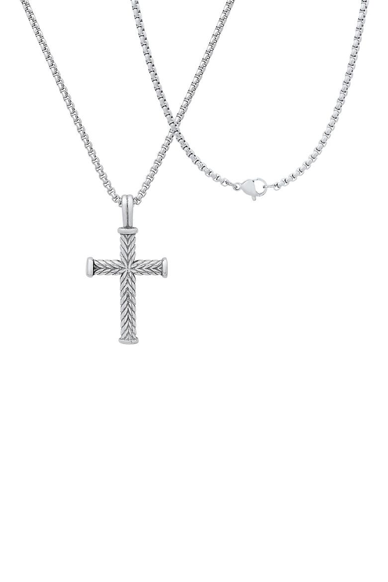 Men's Stainless Steel Twisted Cross Pendant Necklace, Alternate, color, SILVER