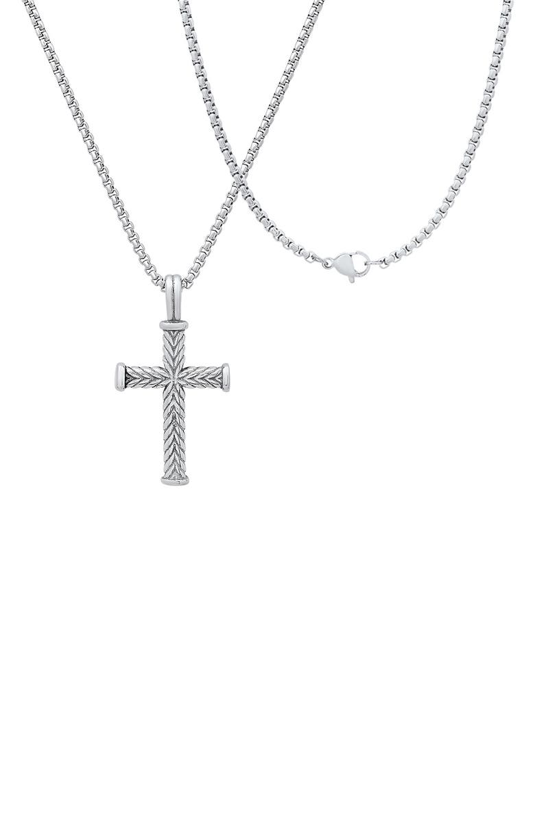 HMY JEWELRY Men's Stainless Steel Twisted Cross Pendant Necklace, Alternate, color, Silver