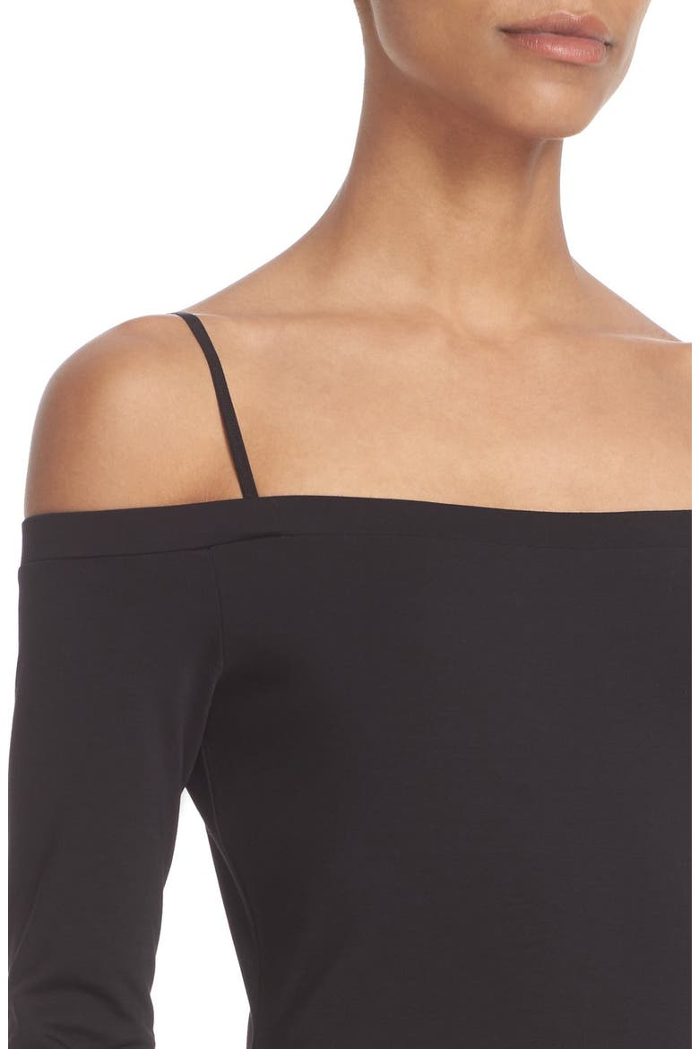 T by Alexander Wang 'The Lux' Ponte Knit Off the Shoulder Sheath Dress, Alternate, color, BLACK