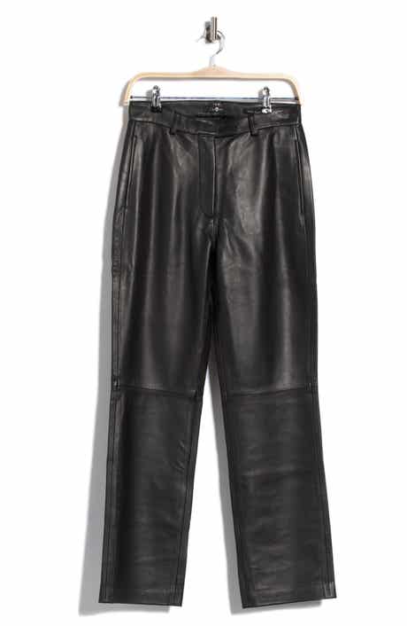 Stovepipe High Waist Leather Straight Leg Pants