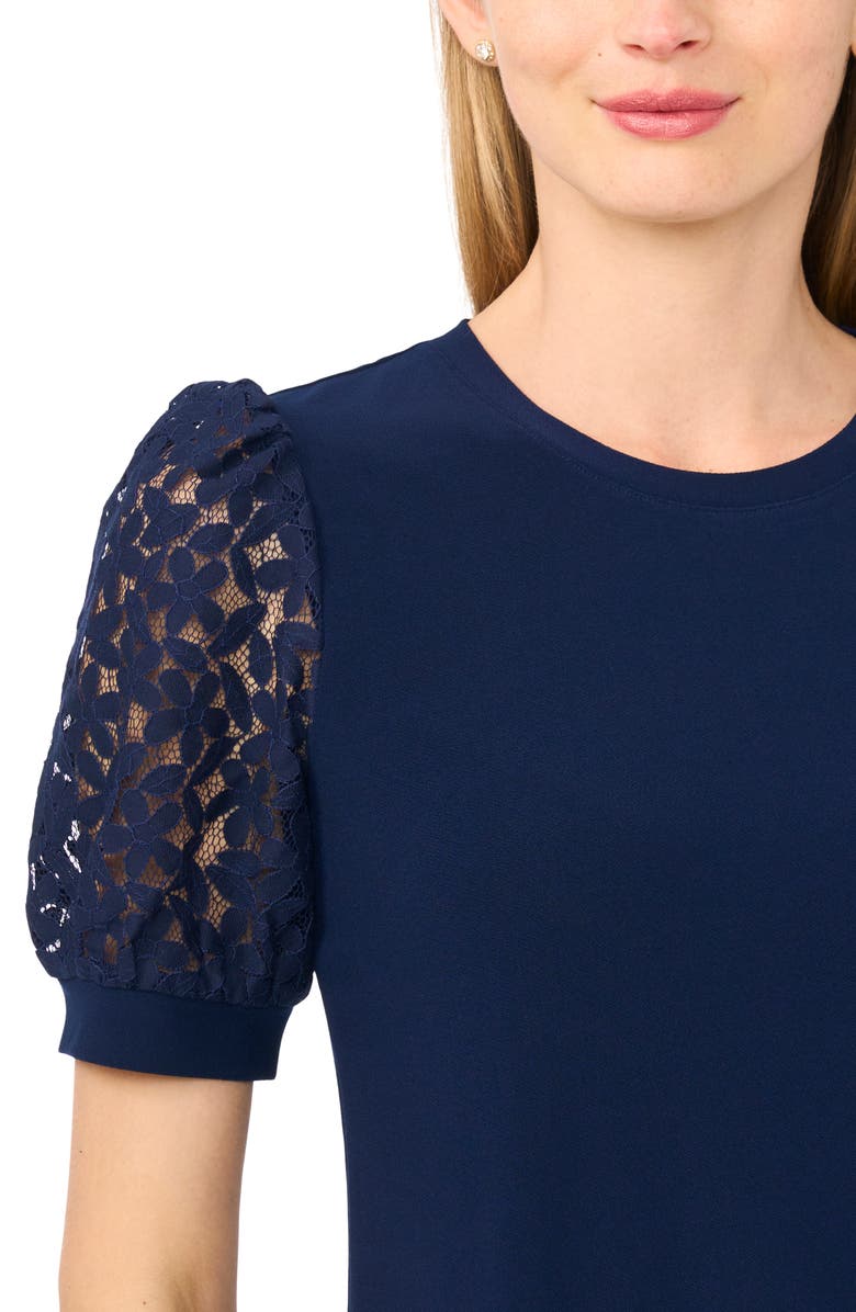 CeCe Lace Puff Sleeve Knit Top, Alternate, color, Classic Navy