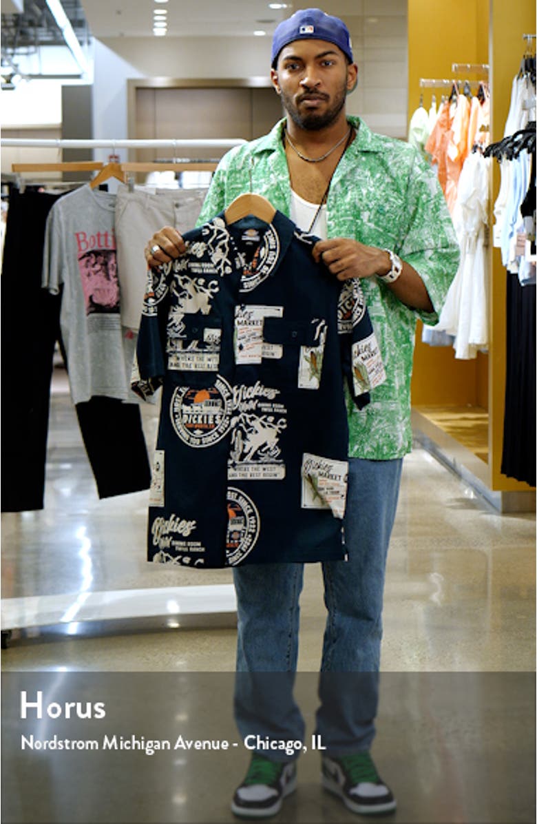 Greensburg Print Short Sleeve Cotton Button-Up Shirt, sales video thumbnail