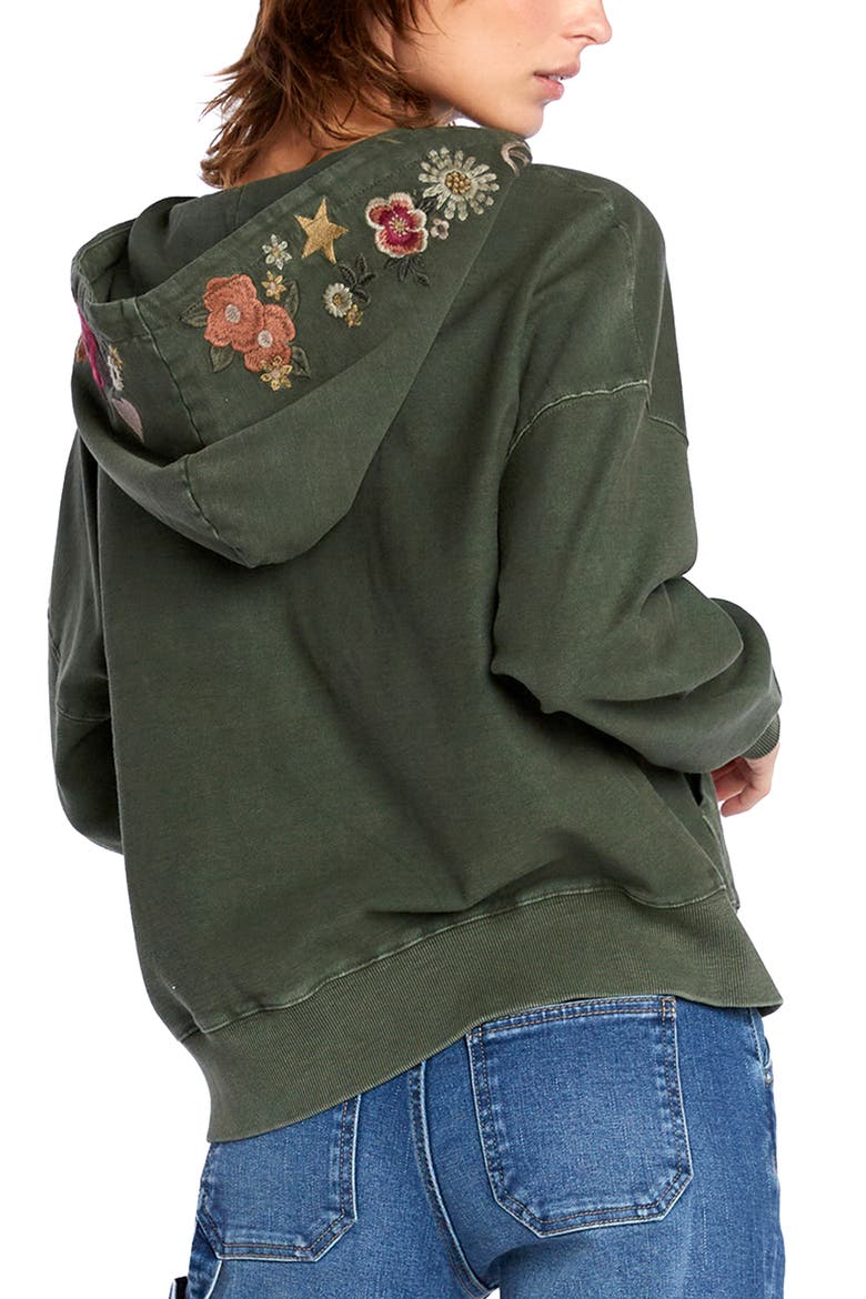 Camp Peace Floral Embroidered Hoodie, Alternate, color, CAMP GREEN