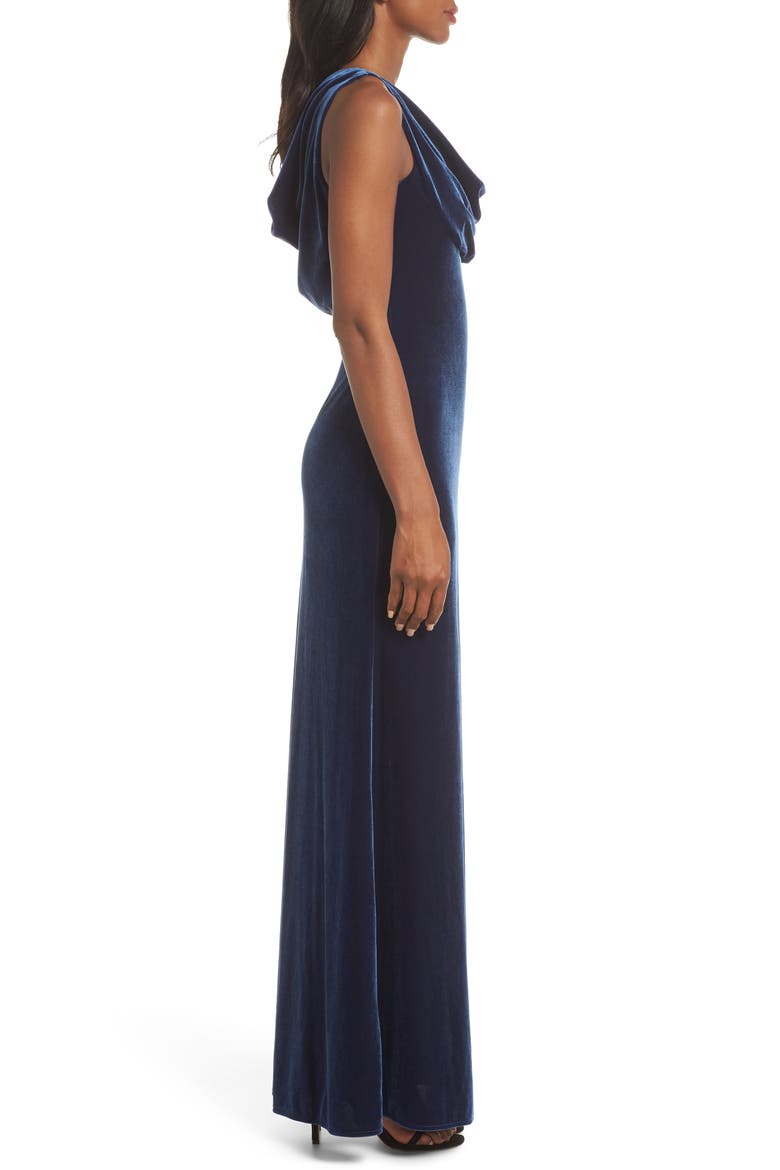 Cowl Neck Velvet Gown, Alternate, color, BLUE