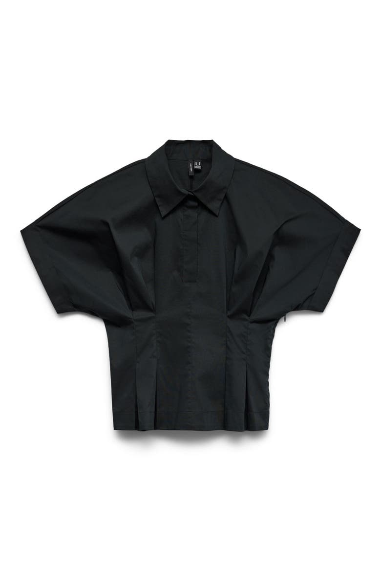 Pleated Button Half Placket Peplum Hem Shirt, Alternate, color, BLACK