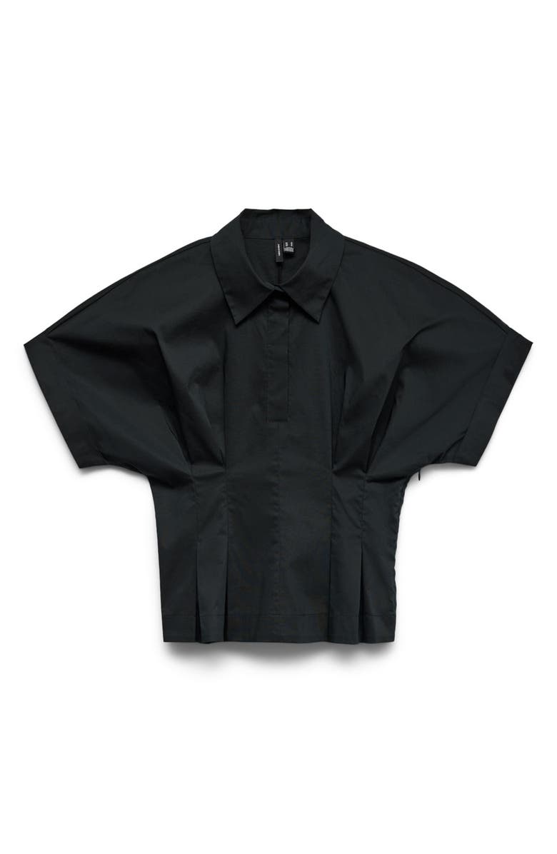 VERO MODA Pleated Button Half Placket Peplum Hem Shirt, Alternate, color, Black
