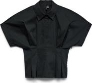 VERO MODA Pleated Button Half Placket Peplum Hem Shirt