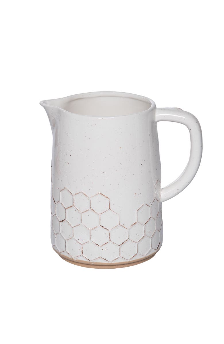 Transpac Dolomite Bee Pitcher Multicolored for Spring Serving and Entertaining, Alternate, color, White