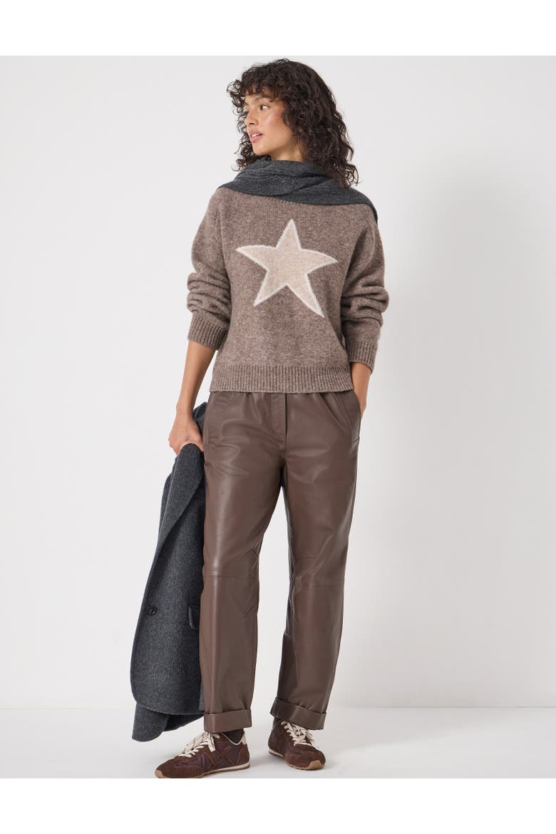 Wool Blend Star Jacquard Sweater, Alternate, color, Antler Brown