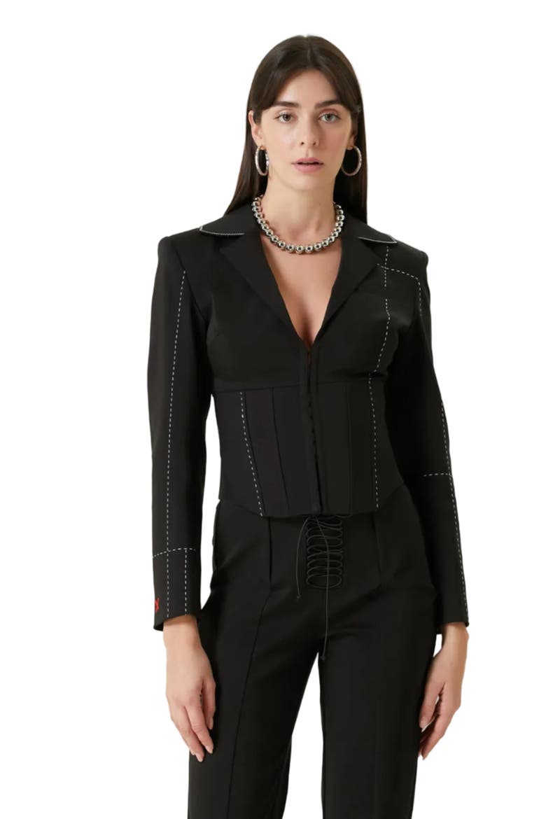 Free Heaven Stitch Detail Corset Blazer, Alternate, color, black