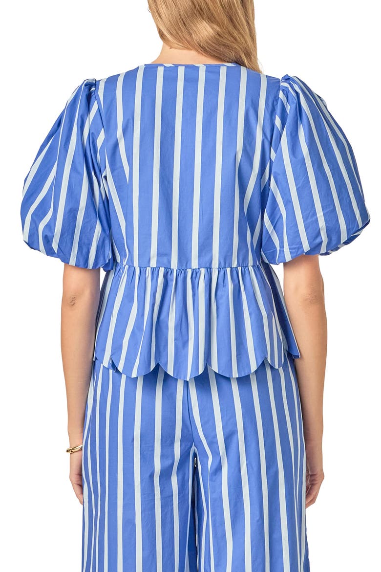 Stripe Tie Front Puff Sleeve Top, Alternate, color, NAVY/ BLUE