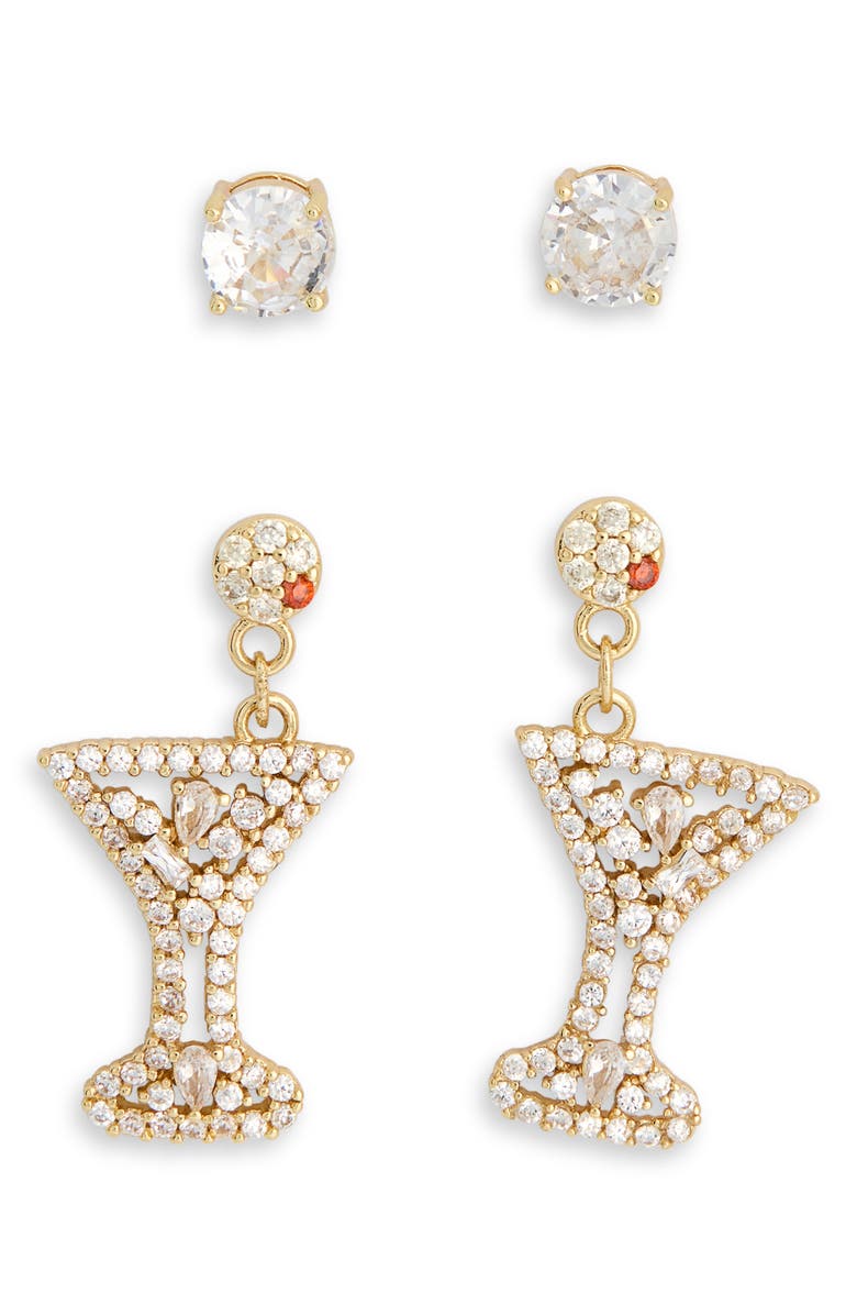 Leith Seabreeze & Daydreams Set of 2 Cubic Zirconia Martini Drop Earrings, Alternate, color, Clear- Gold