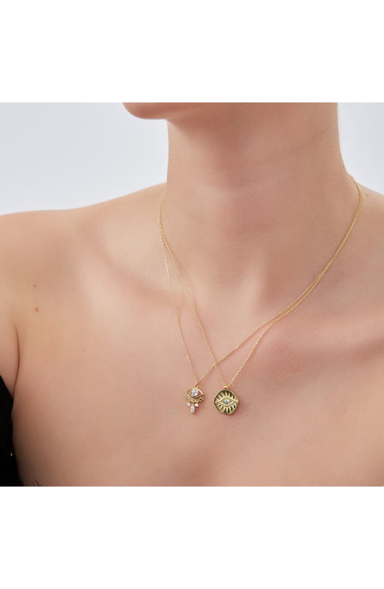 Spero London Eye Coin Sterling Silver Evil Eye Necklace, Alternate, color, Gold