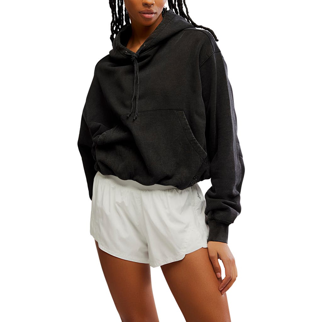 Free People Day Off Crop Cotton Blend Hoodie In Black
