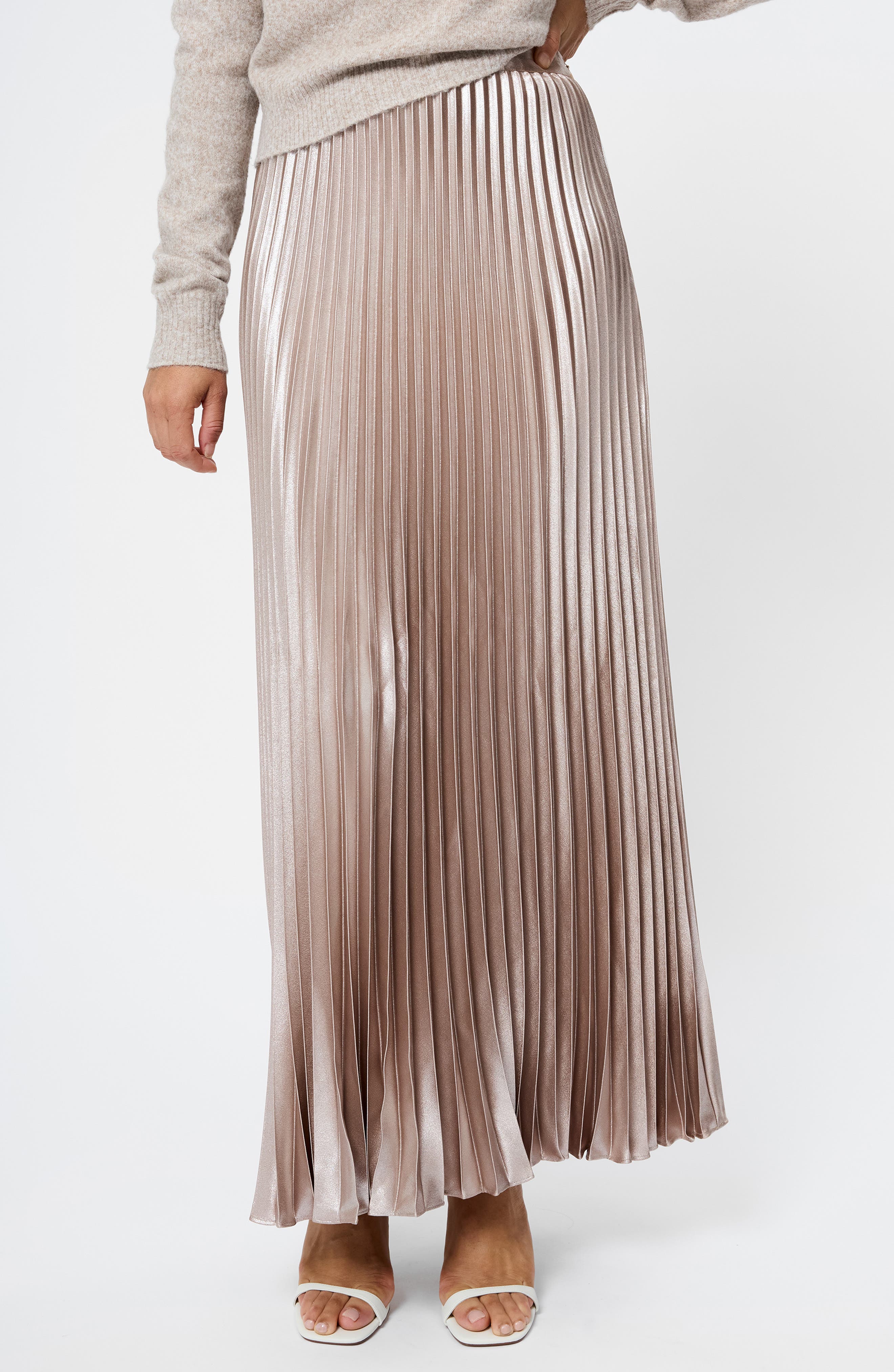 Marielle Pleated Metallic Satin Maxi Skirt