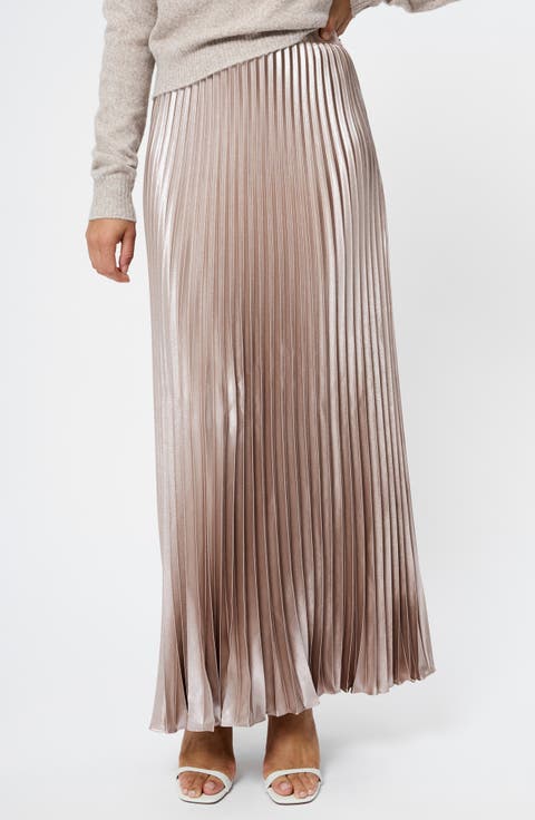 Marielle Pleated Metallic Satin Maxi Skirt