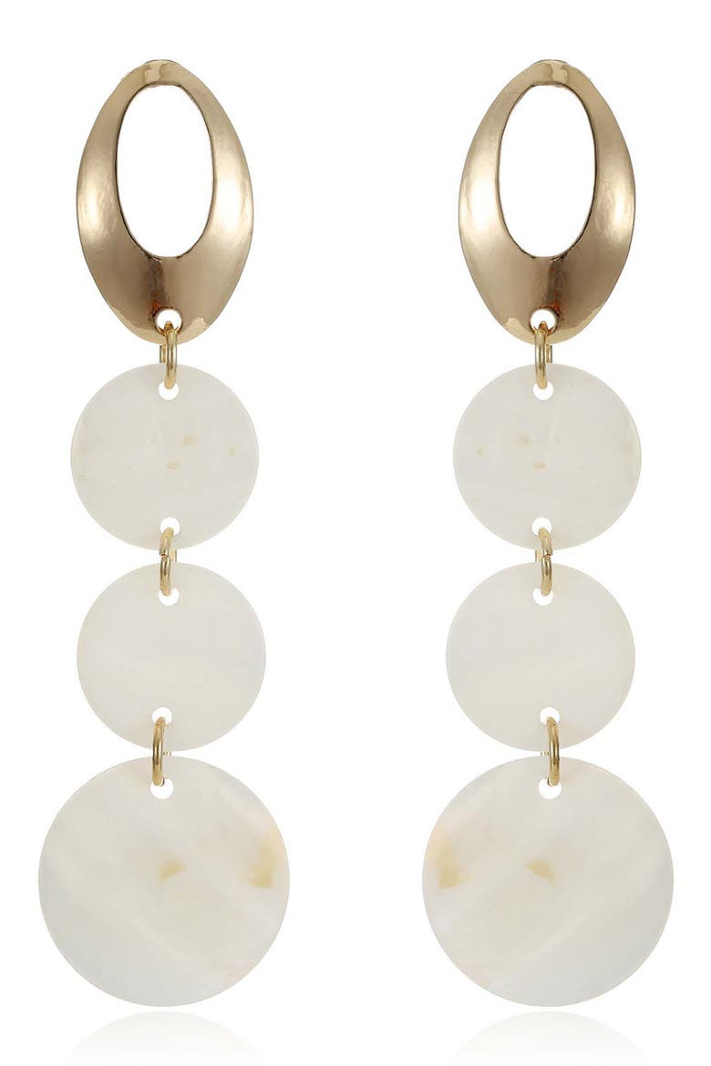 Disco Shell Drop Earrings, Alternate, color, WHITE/ GOLD