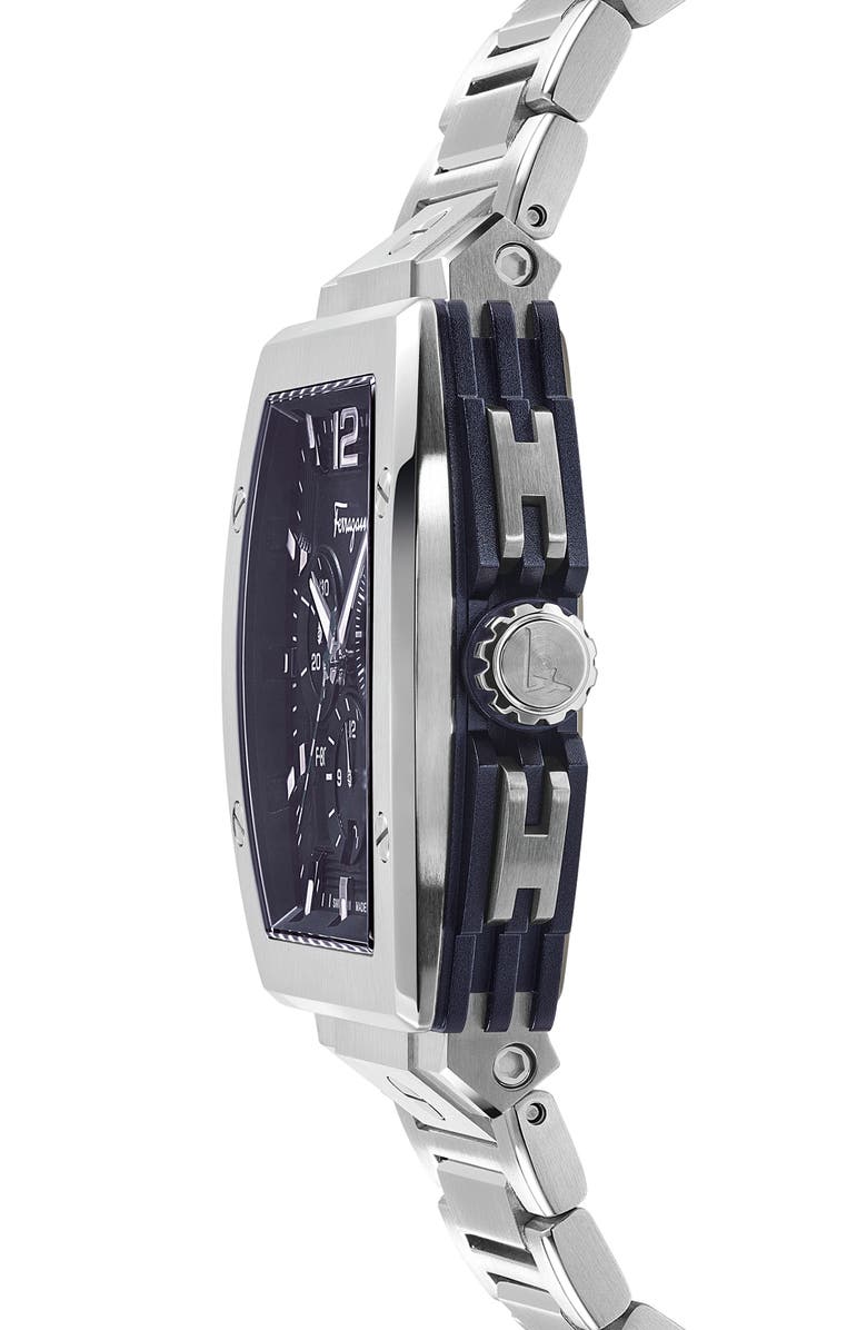 FERRAGAMO Tonneau Chronograph Bracelet Watch, 41.8mm, Alternate, color, Silver