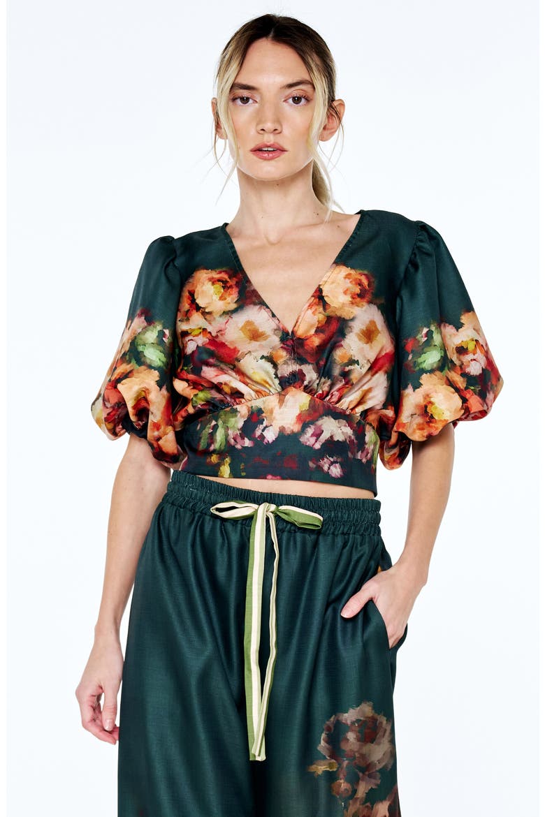 Emel Floral Puff Sleeve Top, Alternate, color, DARK GREEN MULTI