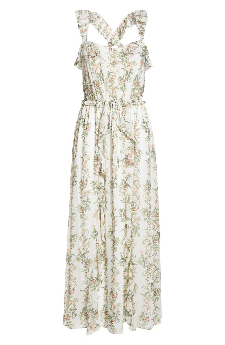 Gal Meets Glam Collection Isabella Floral Stripe Cross Back Maxi Dress, Alternate, color, 