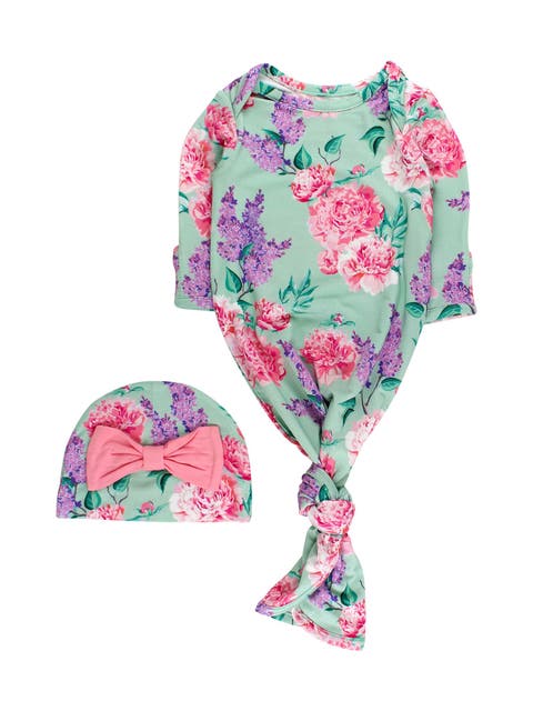 Ruffle Knotted Sleep Gown & Hat Set