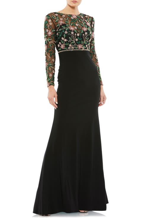 Beaded Illusion High Neck Trumpet Gown